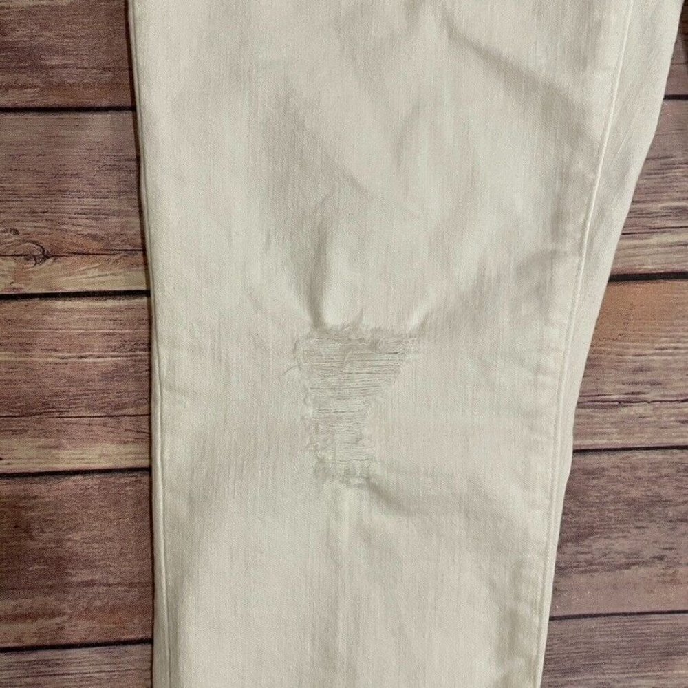 Madewell 9 Inch Mid Rise Skinny Crop Jeans Pure White Knee Rip Edition - Picture 4 of 13